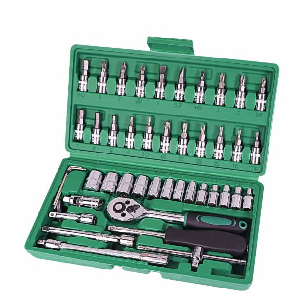 46pcs 1/4-inch Socket Set Car Tool Ratchet Torque Wrench Combo Repair Tools Kit